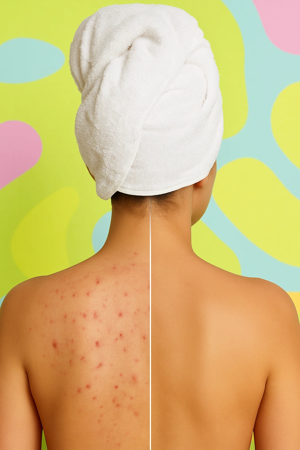 Πλάτη με σημάδια ακμής στη μία πλευρά και καθαρό δέρμα στην άλλη